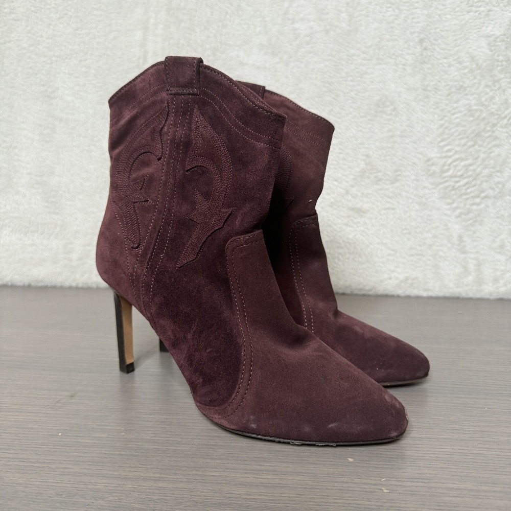 BA&SH Caitlin Ankle Bootie Womens Size‎ 5/EU36 Red Stiletto Heel Suede Western